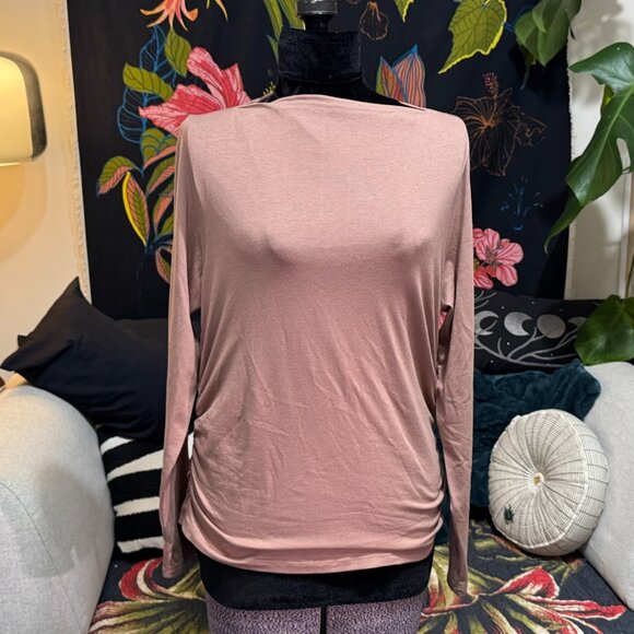 Old Navy Slit Neck with Side Ruching Top, Cotton/Modal, Driftwood, Large - Picture 4 of 10